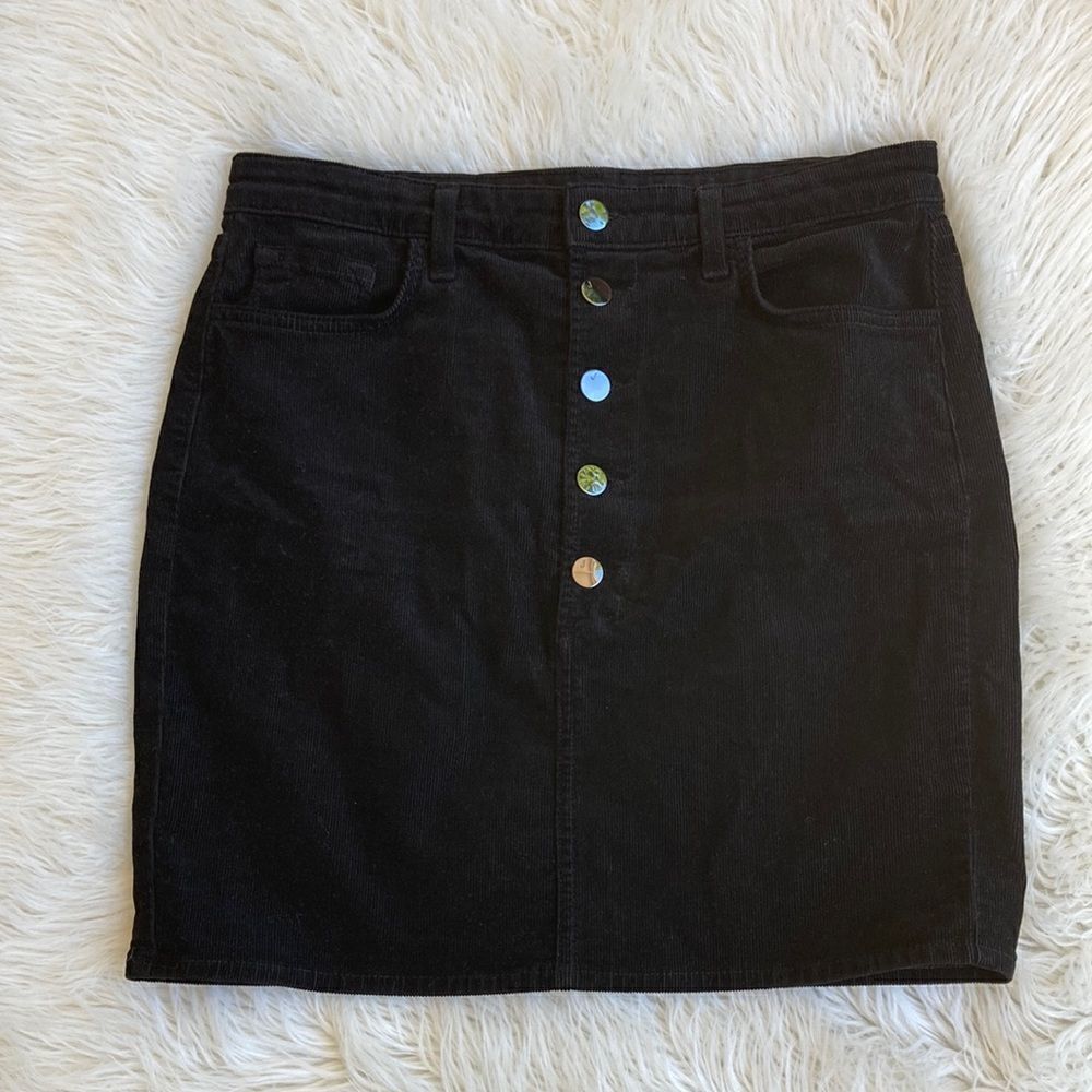 EUCย JโBrand Rosalie Button Front Corduroy MiniโBlack Skirt Sizeโ28